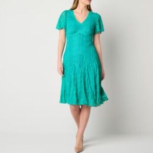 Rabbit Rabbit Rabbit Design Short Sleeve Lace Fit + Flare Dress